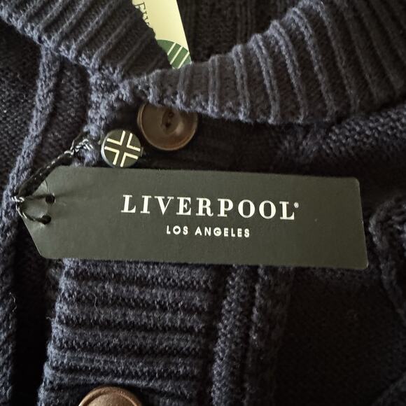 New Liverpool Mens Medium Cable Shawl Collar Cardigan Fisherman Navy Sweater - Picture 16 of 16